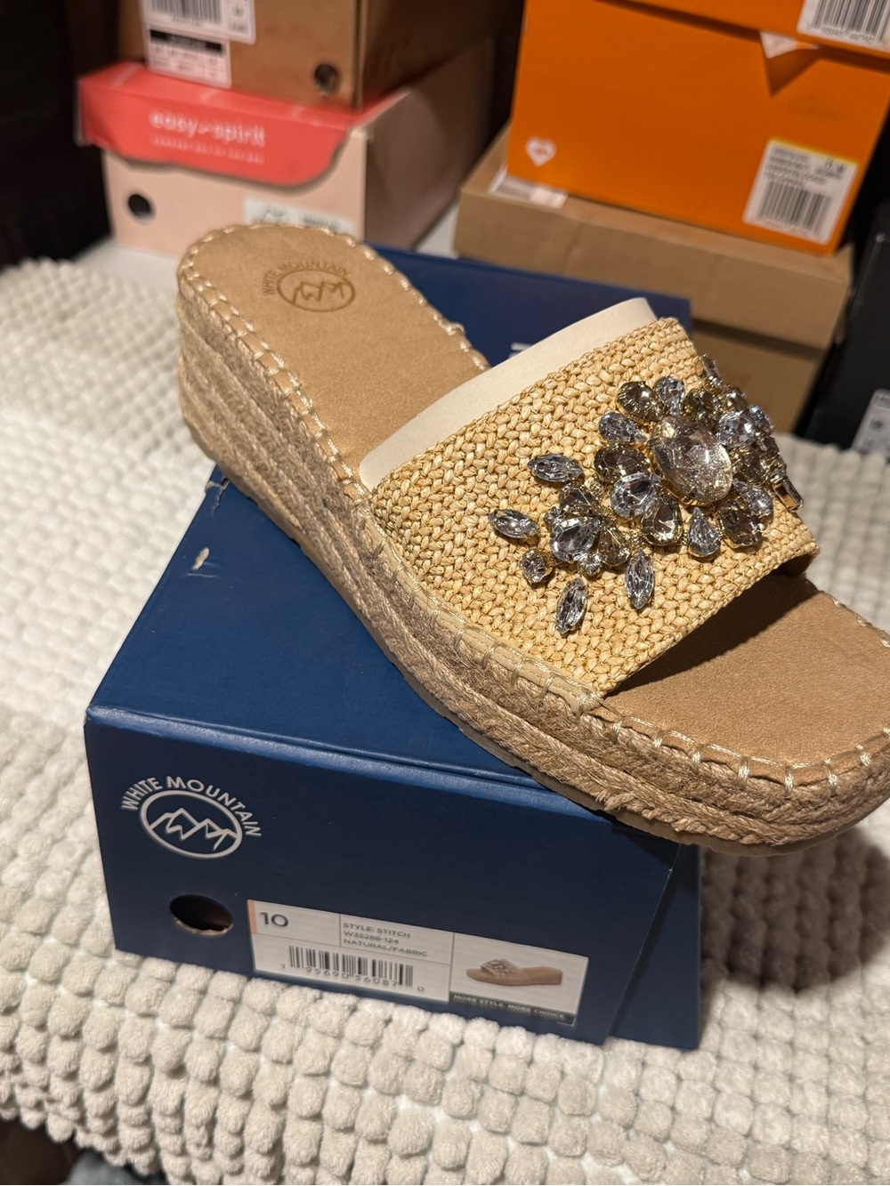 White Mountain Tan Woven Jewel Espadrille Slide Sandals